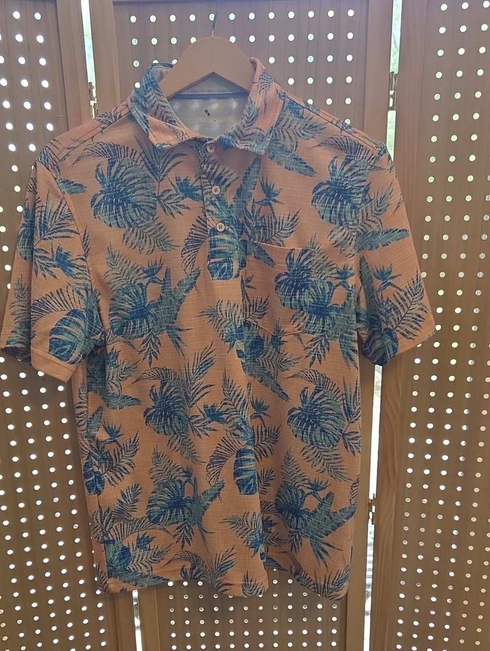 Izod Peach Polo with Teal Tropical Print